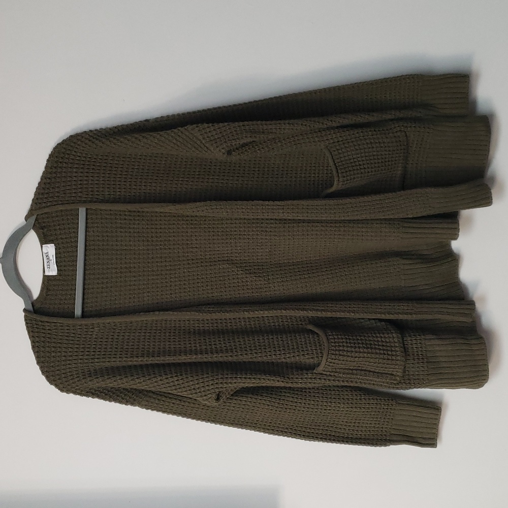 Moss green open-front cardigan